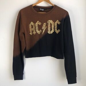 AC/DC Women's Brown and Black Tie Dye Cropped Top